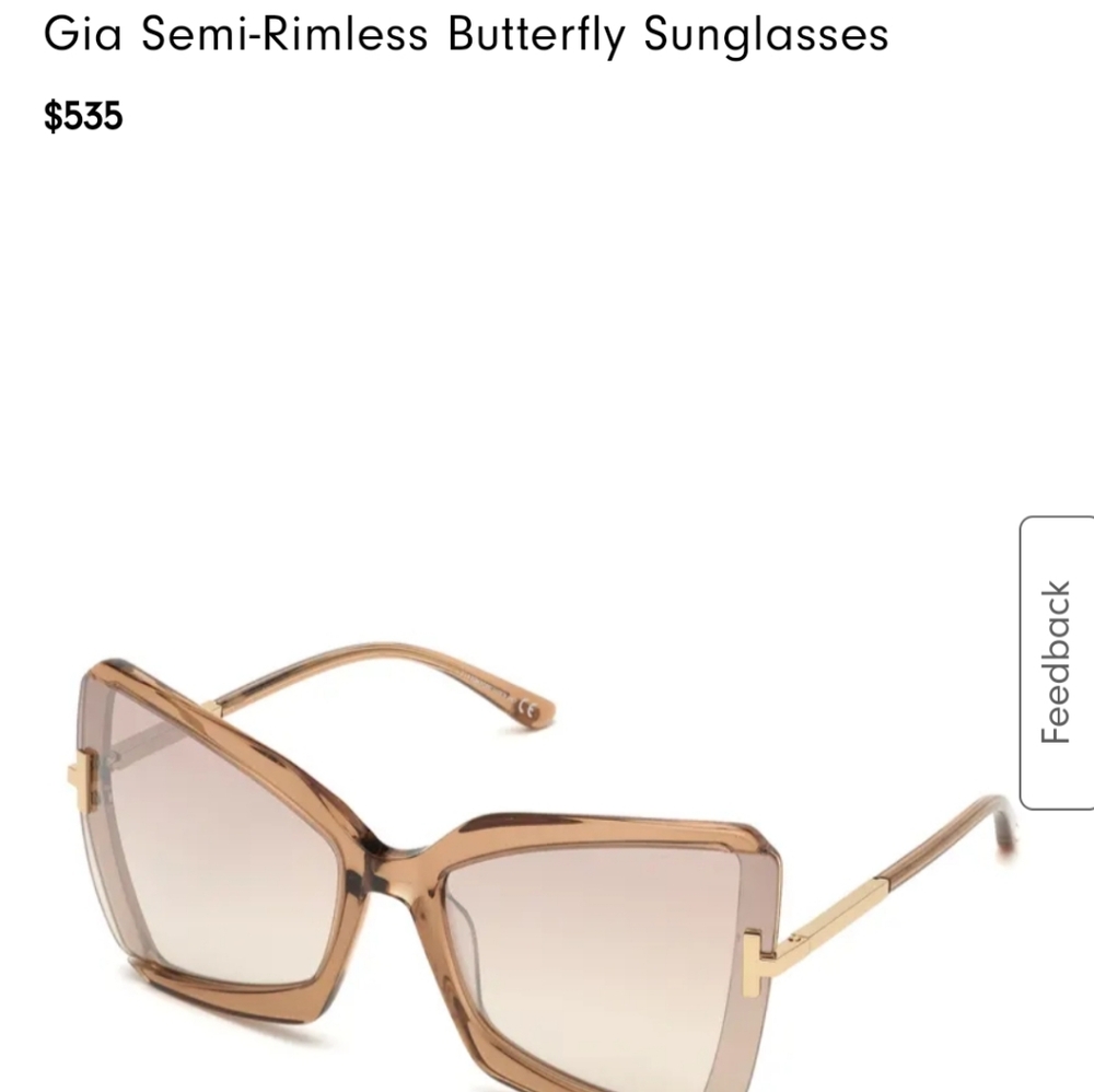Tom Ford - Gia Semi Rimless Butterfly Sunglasses - Shiny Beige 57G - FT0… - Picture 9 of 12